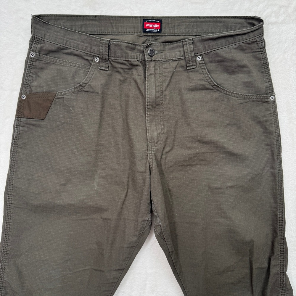 Wrangler‎ Workwear Pants Mens Olive Green Ripstop Utility Straight Leg - Picture 2 of 14